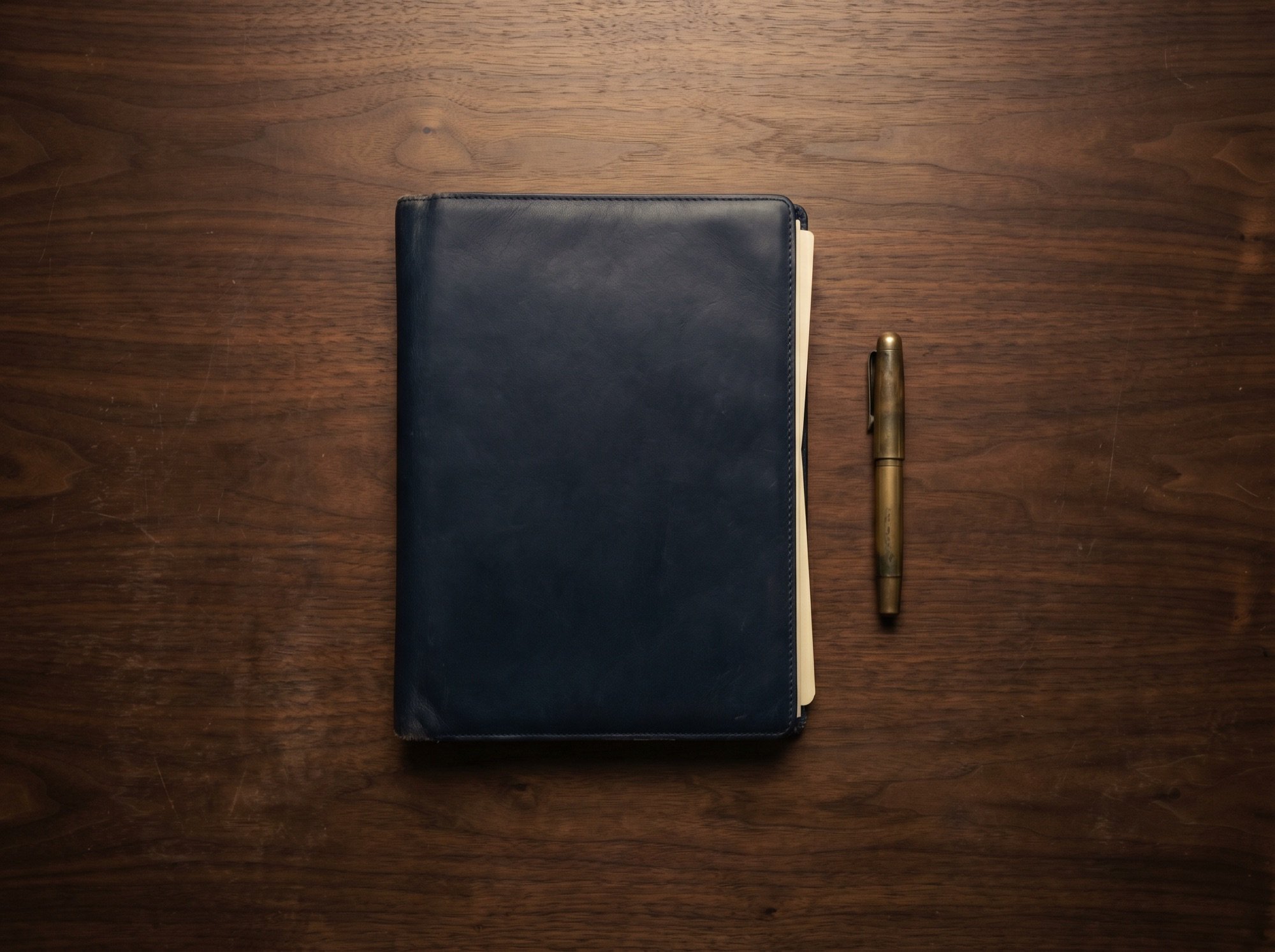 A clean accounting firm desk with a single organized document folder and fountain pen
