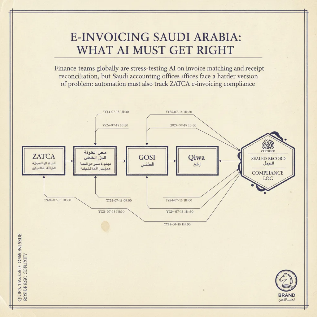 Editorial illustration — E-Invoicing Saudi Arabia: What AI Must Get Right
