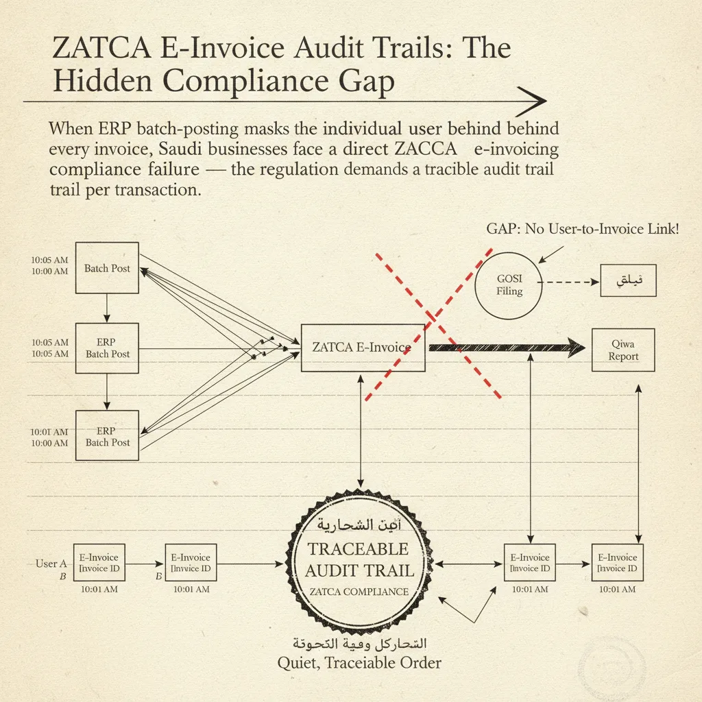 Editorial illustration — ZATCA E-Invoice Audit Trails: The Hidden Compliance Gap