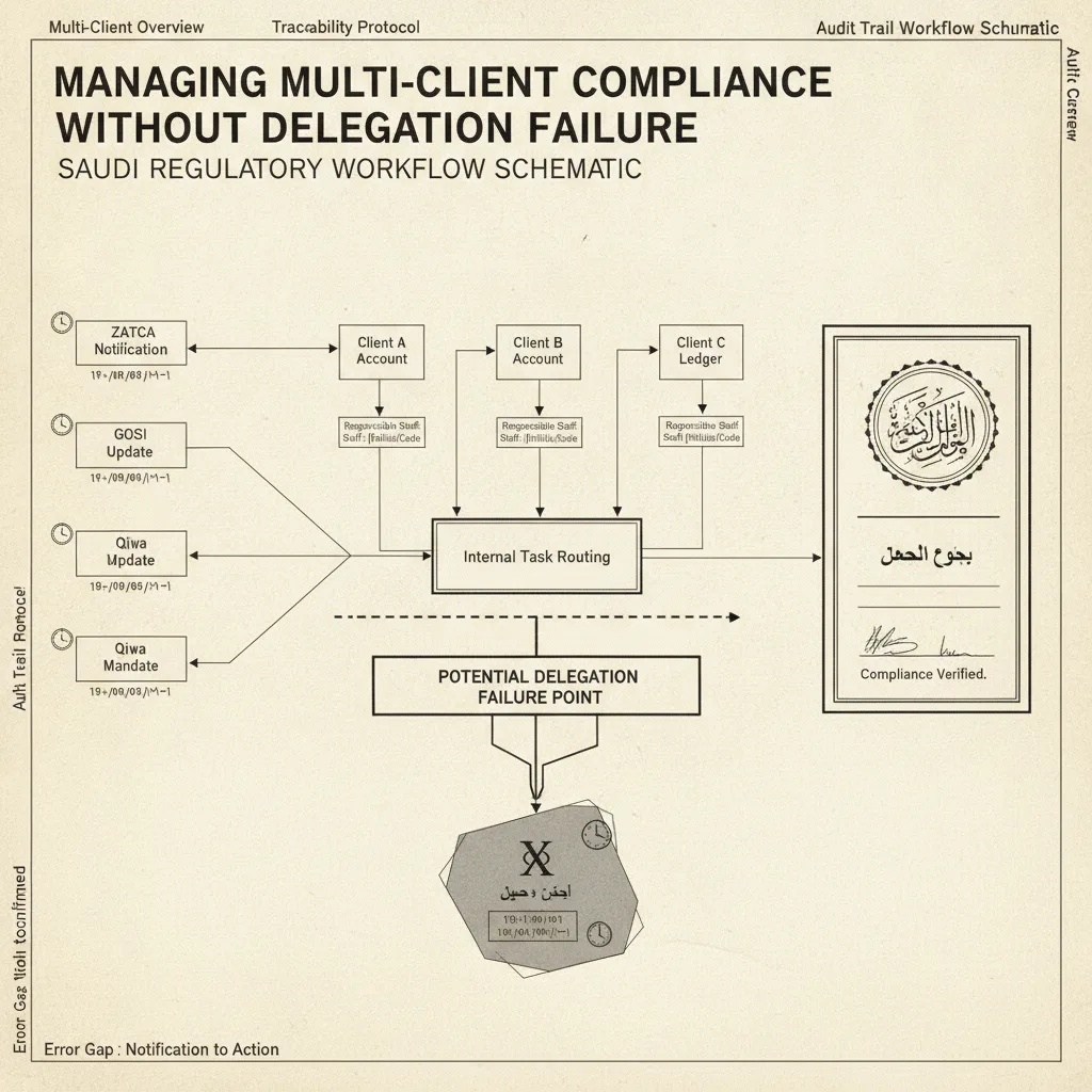 Editorial illustration — Managing Multi-Client Compliance Without Delegation Failure
